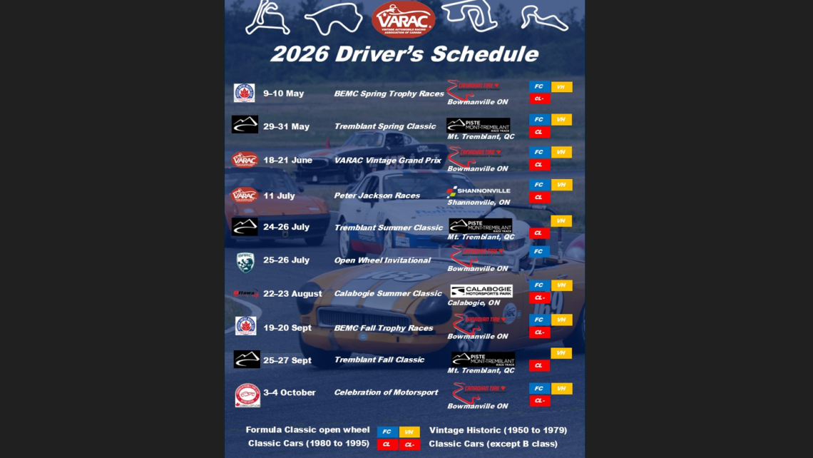 VARAC Drivers Schedule 2026 V3