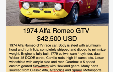 1974 Alpha Romeo GTV $42,000 USD