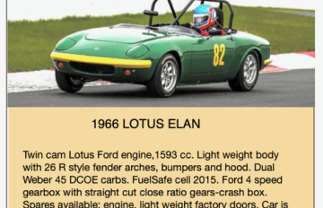 Road Racers For Sale - 1966 Lotus Elan - Price Reduced!